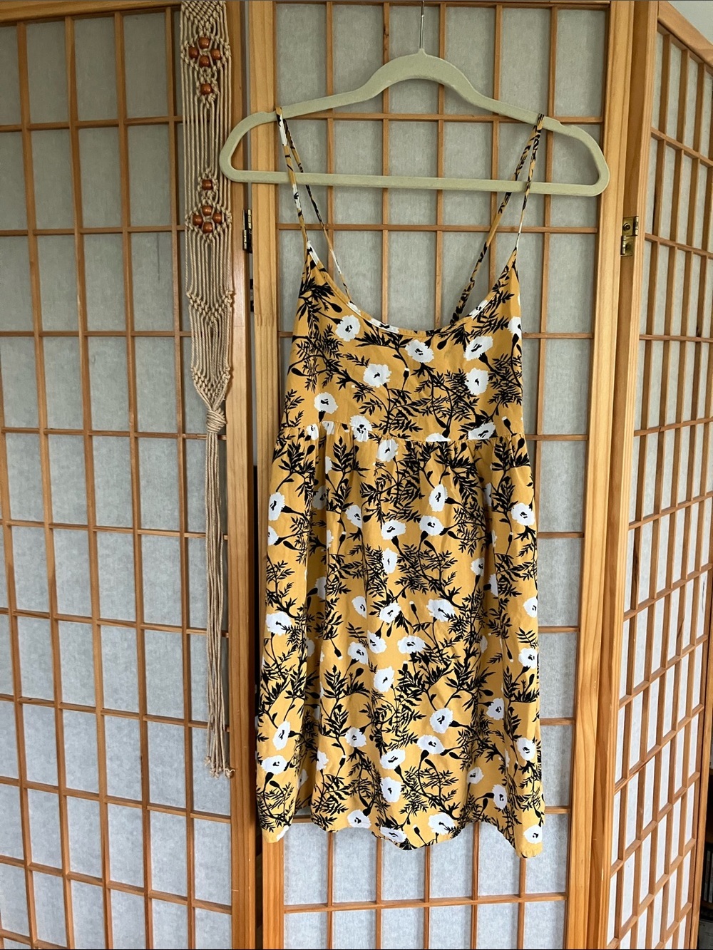 CALLOUT Roxy Mustard Yellow Floral Spaghetti-Strap Mini Dress